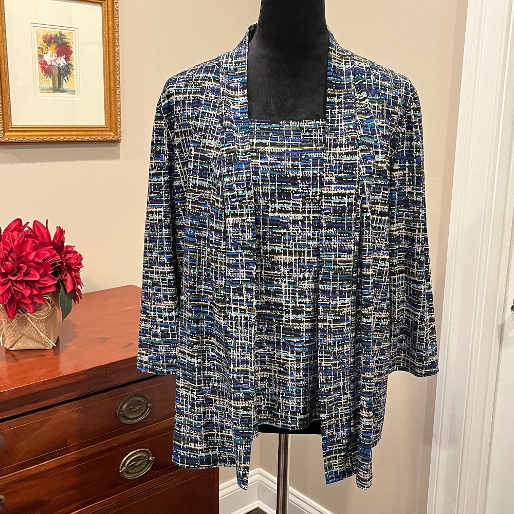 2 Piece Kasper Multicolored Top & Jacket M & L